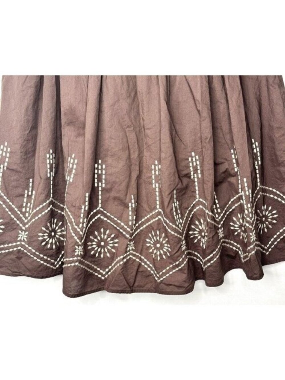 Michael Kors Boho Flare Skirt Womens 10 Brown Embroidered Pleated Cotton - Picture 4 of 9